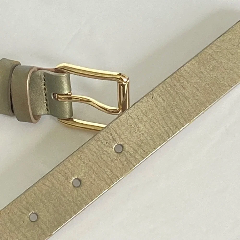 3/$25 Talbots Metallic Sage Green Braided‎ Leather Belt Gold Buckle 31-35 inch
